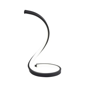 Moderna lampada da tavolo a LED con design curvo in nero.