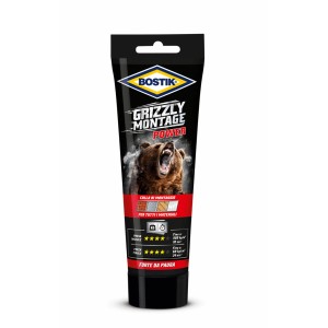 Tubo di Bostik Grizzly Montage Power, adesivo di montaggio forte per vari materiali.