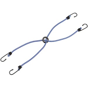 Ragno portabagagli a 4 bracci con ganci in acciaio e corde elastiche blu per viaggio e trasporto.