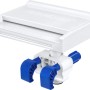 Cascata per piscina Flowclear™ con luce LED per piscine con telaio in acciaio, bianco con supporti blu.