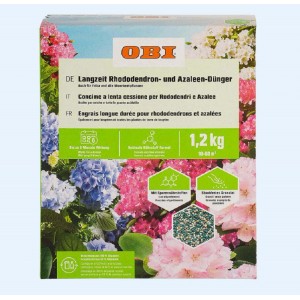 Concime a lenta cessione per rododendri e azalee OBI, confezione da 1,2 kg.