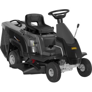 Trattorino tagliaerba Alpina AT2 66 QA: Tosaerba compatto con cesto di raccolta e scarico laterale.