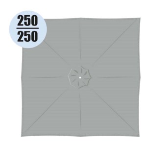 Ombrellone a braccio t.b.t. grigio, quadrato, 250x250 cm, visto dall'alto.