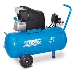 Compressore ABAC blu con serbatoio da 50 litri e maniglia.