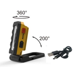Faro LED da esterno t.b.t. giallo con cavo USB, ruotabile e inclinabile.