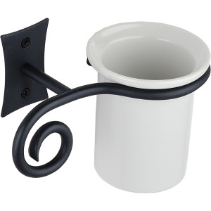 Portaspazzolino t.b.t. con tazza in ceramica bianca e supporto nero.