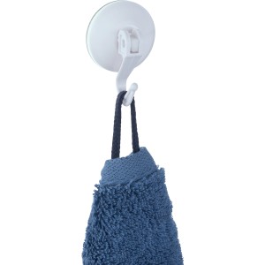 Wenko gancio a ventosa a leva, set da 2, bianco, con asciugamano blu. Pratico porta asciugamani per bagno e cucina.