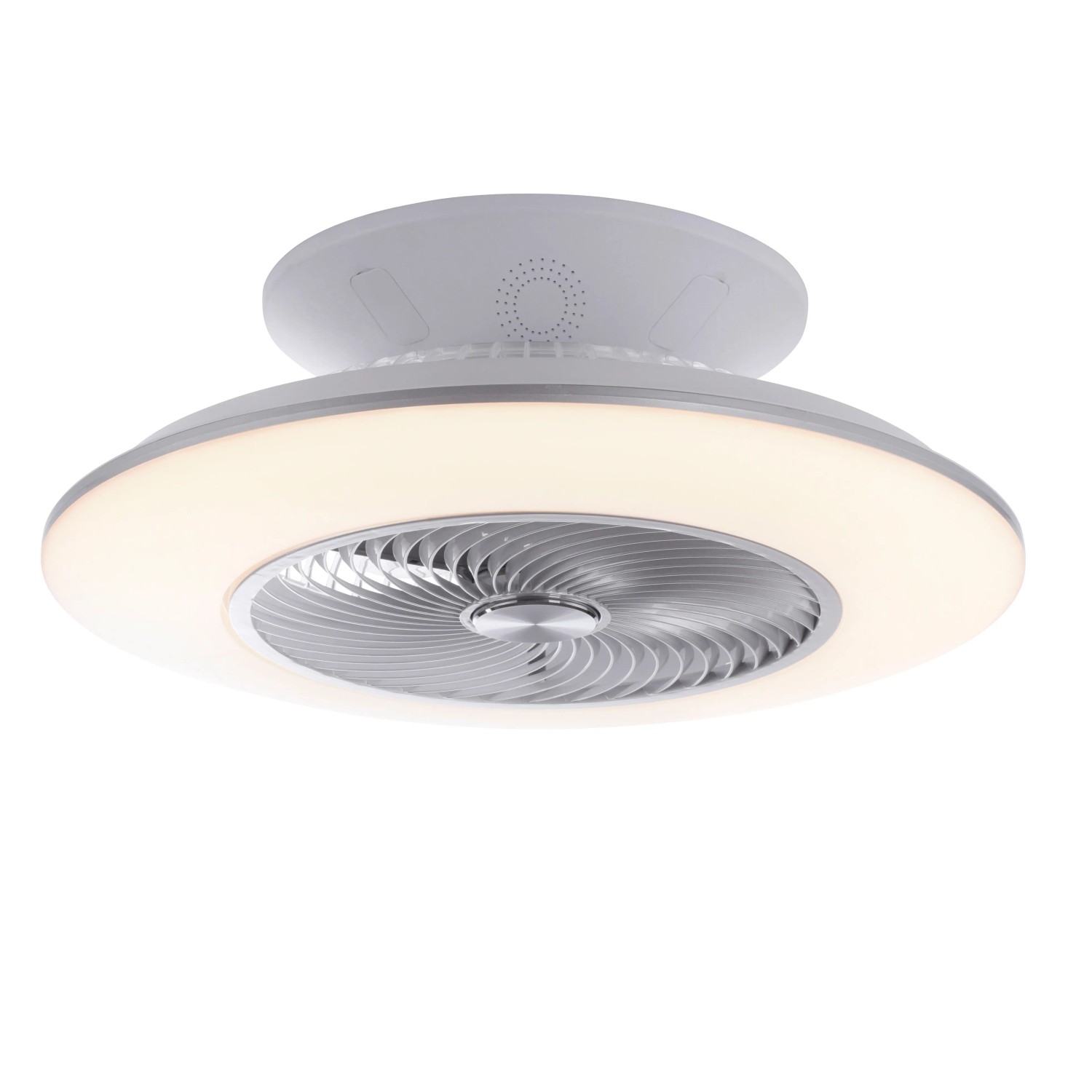 Plafoniera LED bianca Stralsund con ventilatore, Ø 50 cm. Dimmerabile, con telecomando.