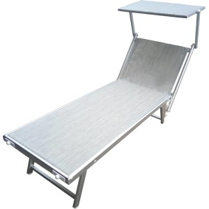Lettino prendisole grigio t.b.t. con tettuccio parasole per giardino e terrazza.