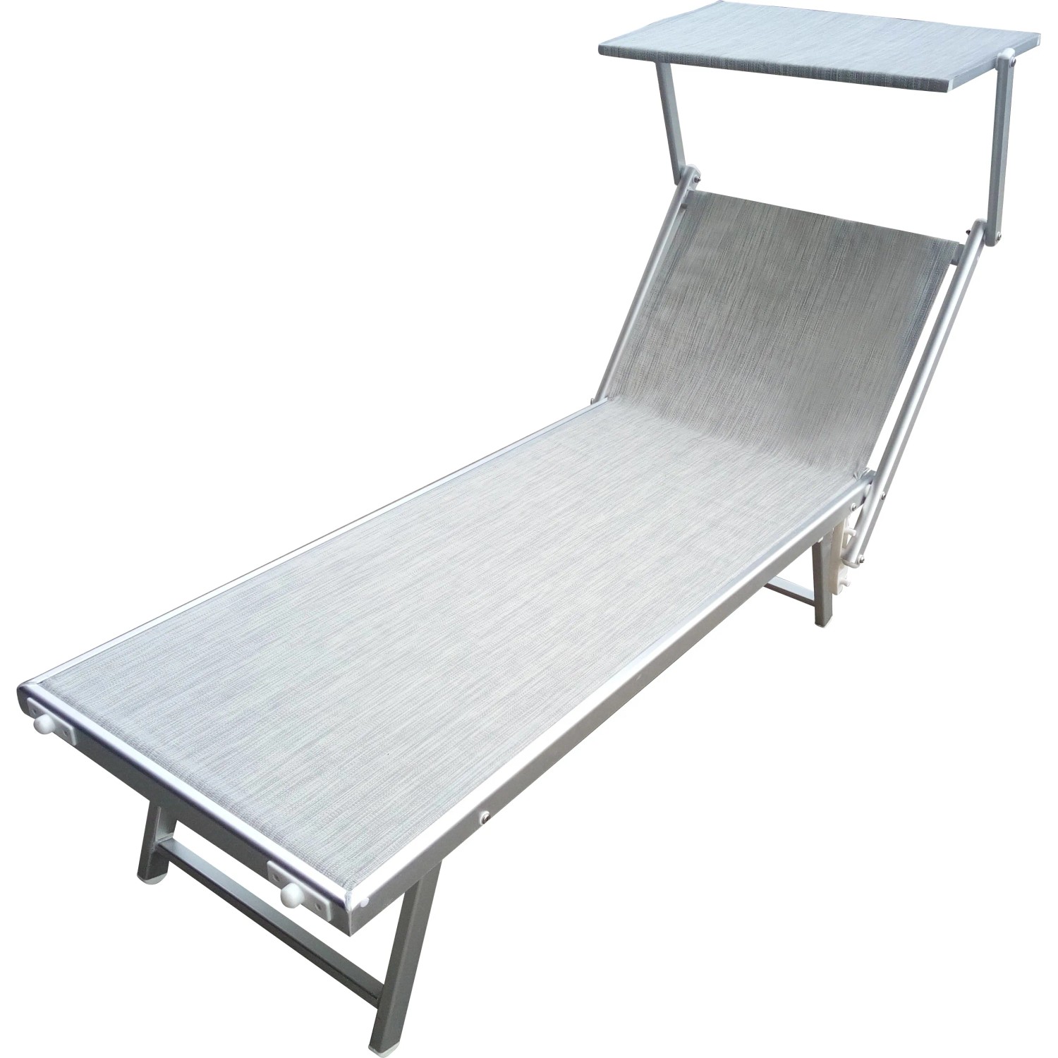 Lettino prendisole grigio t.b.t. con tettuccio parasole per giardino e terrazza.