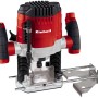 Fresatrice verticale Einhell TC-RO 1155 E: Fresatrice rossa con dettagli argentati e manico nero.