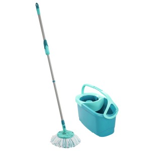 Set Leifheit Clean Twist Disc Mop Ergo con secchio e mocio turchese e grigio.