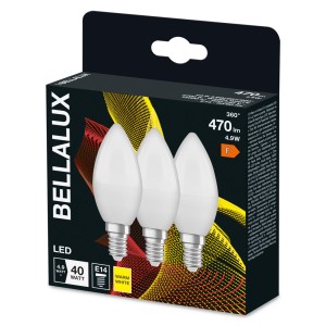 Lampadine LED E14 in confezione da 3, bianco caldo, 4.9W. Ideali per illuminazione d'atmosfera.