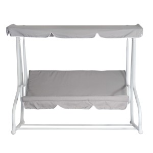 Altalena Dondoli grigia con struttura bianca e seduta imbottita.