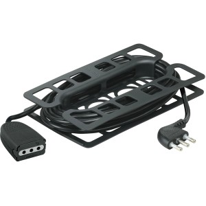 Avvolgicavo nero t.b.t. per prolunga, arrotolato con spina.