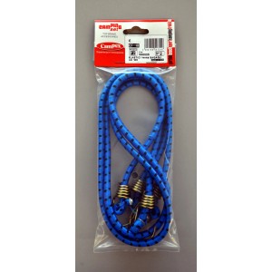 Set di tenditori per bagagli blu per attrezzatura da campeggio in sacchetto trasparente.