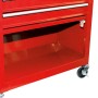 Dettaglio: Carrello da officina rosso Einhell TC-TW 100 con cassetti, vano portaoggetti e ruote.