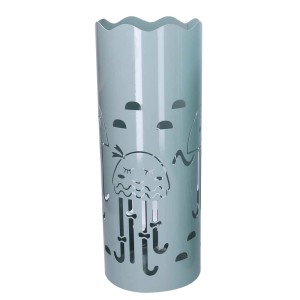 Contenitore blu con motivi di ombrelli fustellati. Ideale per riporre oggetti.