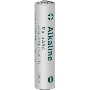 Singola batteria alcalina Micro AAA, 1.5V, adatta a diversi dispositivi.