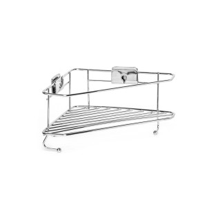 Mensola angolare cromata per montaggio a parete, accessorio bagno.