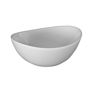 Lavabo singolo t.b.t. bianco dalla forma asimmetrica.