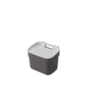 Cestino t.b.t. grigio con coperchio bianco e maniglia.