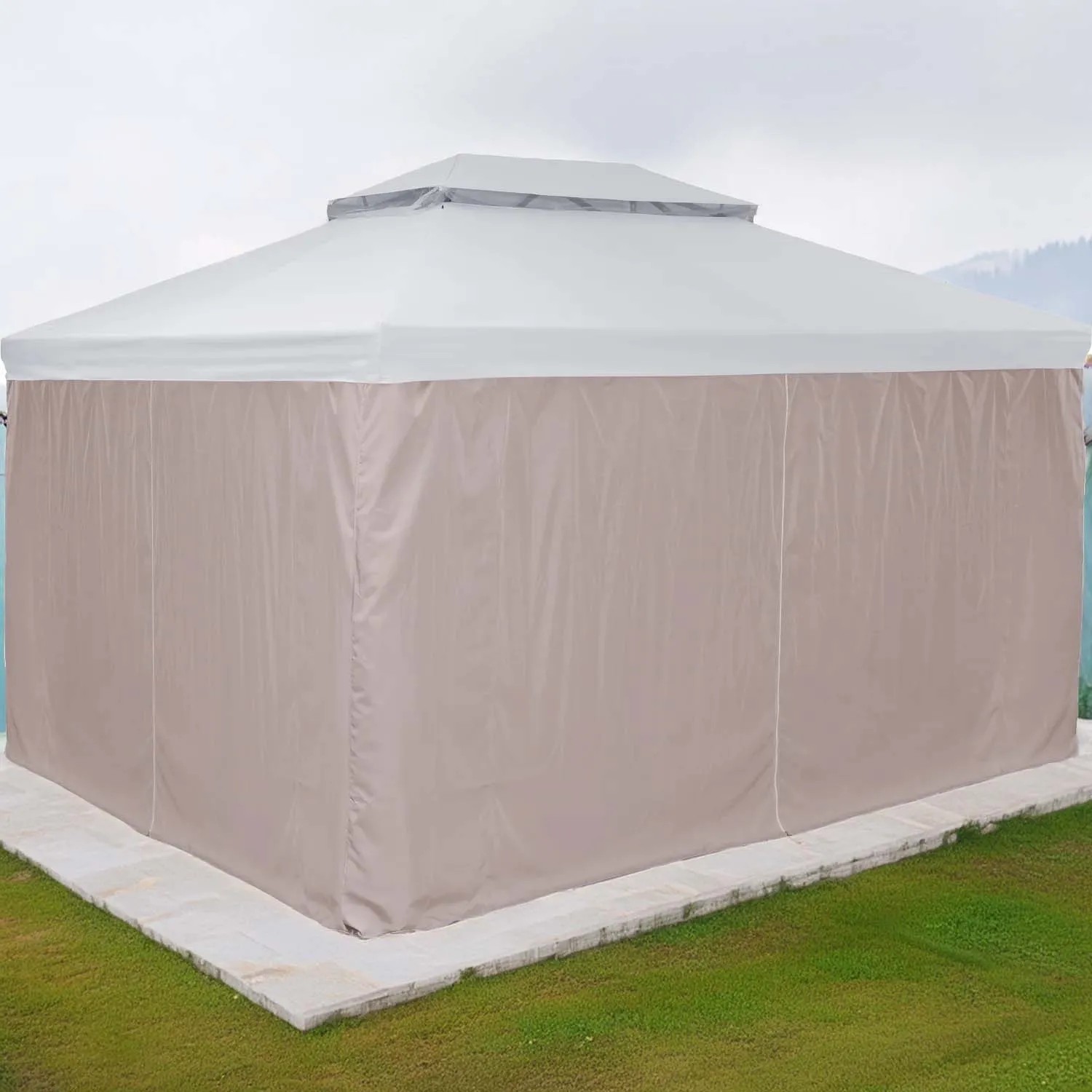 Pareti Laterali Per Gazebo 62450 Beige Con Finestre - Set 2 Pezzi In Poliestere - 3