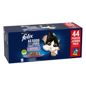 Felix Multipack cibo umido per gatti, 44 bustine in gelatina, selezione mista per gatti adulti.