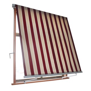 Tenda da sole verticale t.b.t. a strisce rosso-beige per finestre e balconi.