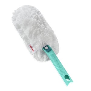 Spolverino Leifheit Superduster con piumino in microfibra bianco e manico turchese.