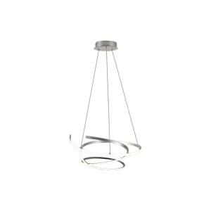 Moderna lampada a sospensione t.b.t. in argento con design curvo per interni.