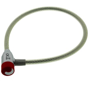 Lucchetto a cavo Burg Wächter 340 per bici, 65 cm con luce, cavo in acciaio argentato e cilindro rosso.