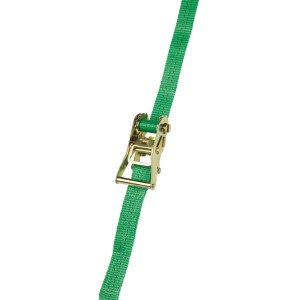 Cinghia di fissaggio verde LUX con cricchetto e ganci a moschettone, larghezza 35 mm e lunghezza 8 m.