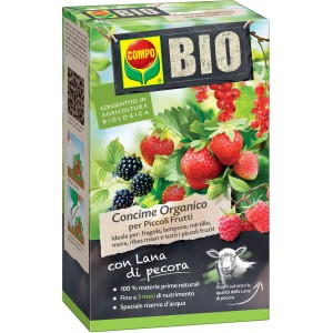 COMPO BIO Concime Organico per piccoli frutti, confezione con fragole, lamponi, more e ribes rosso.