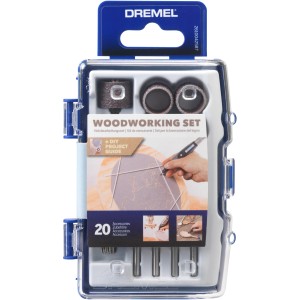 Dremel Set lavorazione legno 681, 20 pezzi in scatola trasparente con accessori.