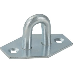 Piastra ad occhiello zincata leggera, 45x31x2 mm, per chiusure e fissaggi per cancelli.
