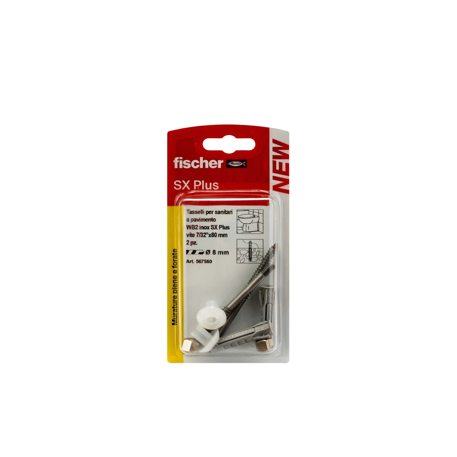 Fischer SX Plus tasselli per sanitari, 2 pezzi, adatti per muratura piena e forata.