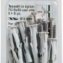 Tasselli Fischer 8x50 mm con viti, adatti per diversi tipi di muratura.