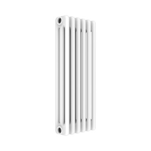 Radiatore t.b.t. bianco con tubi di riscaldamento verticali.
