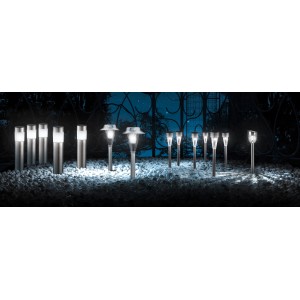 Set da 6 luci solari Globo in acciaio inox e plastica, ideali per decorazione e illuminazione vialetti.