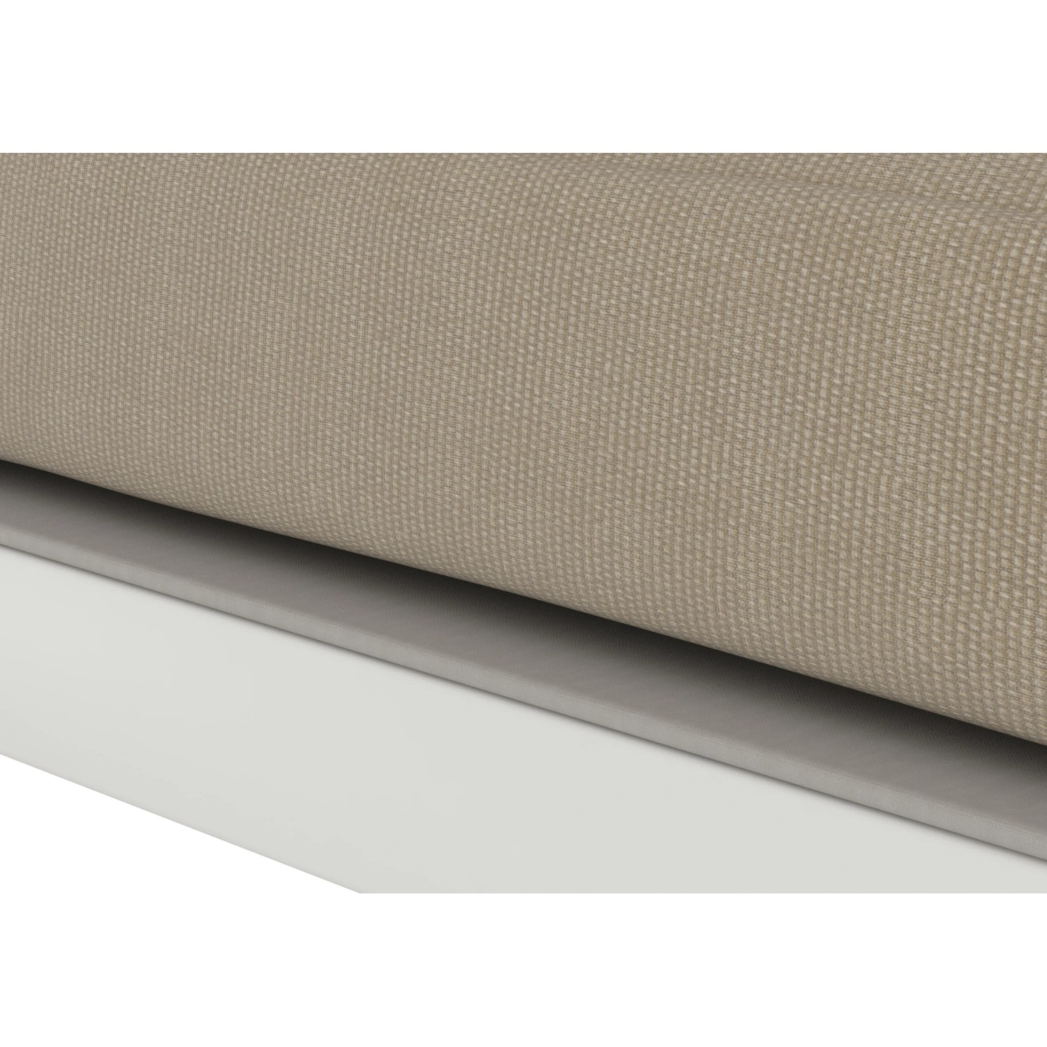 Dettaglio: cuscino marrone su telaio in alluminio bianco del set lounge divano Noralee.