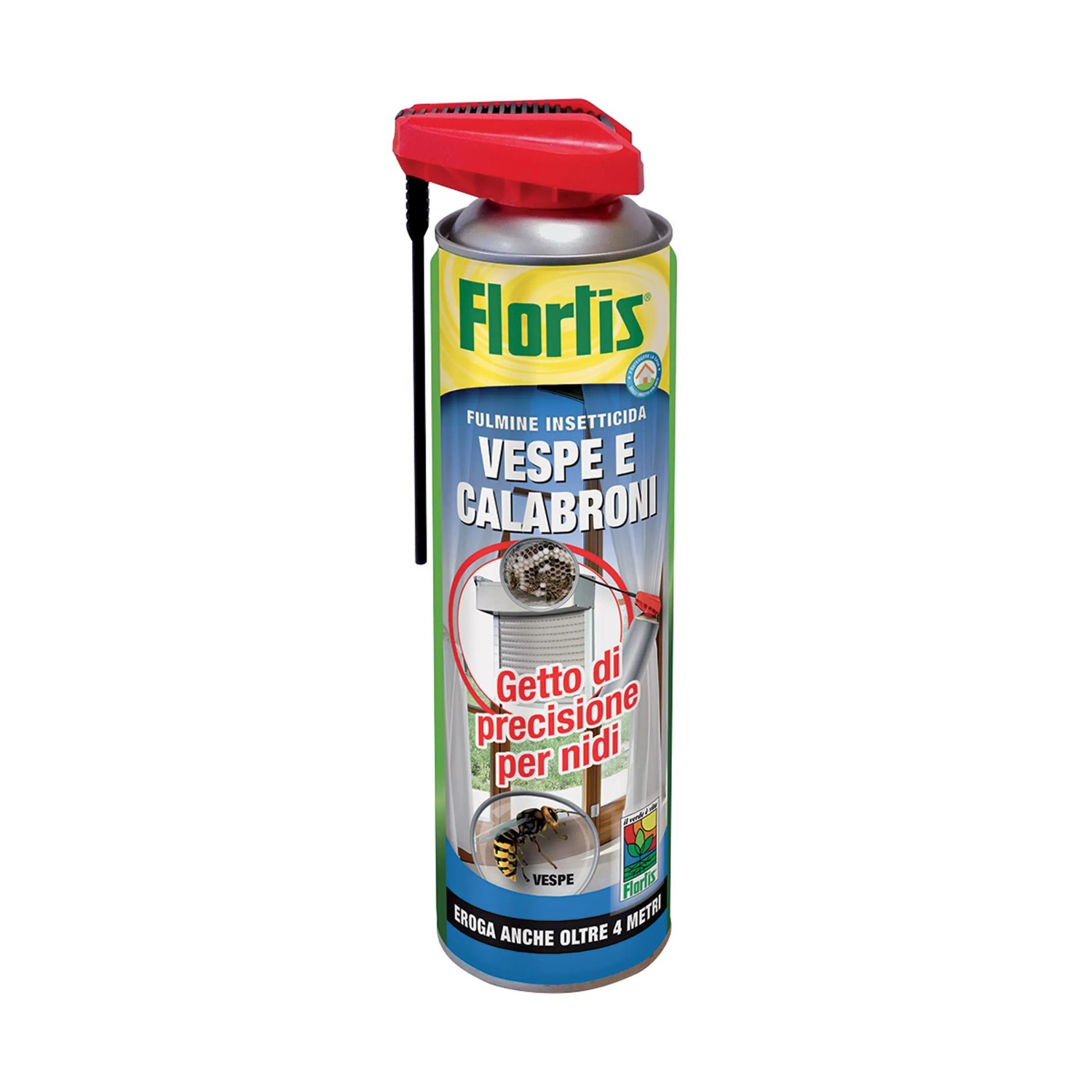 Spray per vespe Flortis per il trattamento dei nidi con getto di precisione.