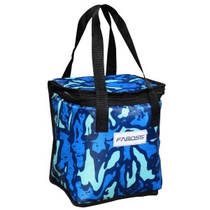 t.b.t. Borsa frigo per attrezzatura da campeggio con motivo mimetico blu e manici.