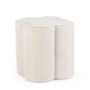 Pouf beige con texture bouclé, ideale come seduta o poggiapiedi.