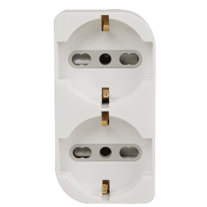 Adattatore multiplo bianco per prese di corrente.