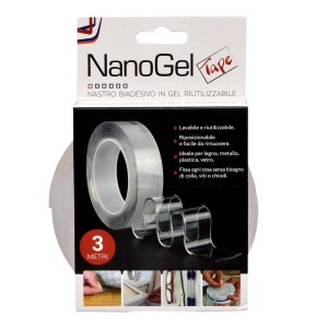NanoGel Tape, nastro adesivo trasparente riutilizzabile, 3 metri.