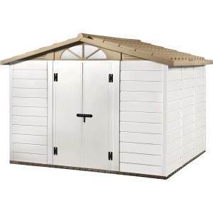 Casetta da giardino in plastica Garofalo Tuscany 280 color crema con tetto marrone, 309x261x225cm.