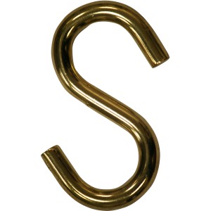 Gancio a S dorato per fissaggi sospesi, parte di un set di ganci e occhielli.