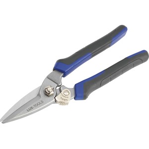 Forbici universali con manici blu-grigi per tagliare vari materiali.