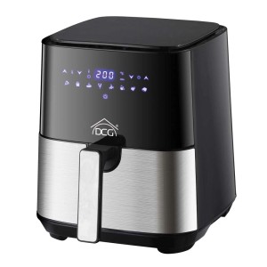 Friggitrice nera con display digitale e dettagli argentati.